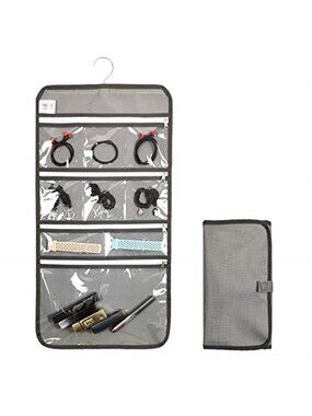 Hanging Jewelry Organizer Roll Travel Storage Bag Zipper Pockets Necklace Holder